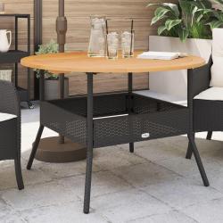 Table de jardin et dessus en bois d'acacia noir résine tressée alsavelo