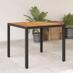 Table de jardin et dessus en bois d'acacia noir résine tressée alsavelo