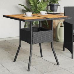 Table de jardin et dessus en bois d'acacia noir résine tressée alsavelo
