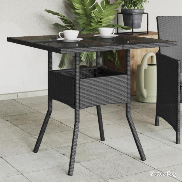 Table de jardin dessus en verre noir 80x80x75 cm rsine tresse alsavelo