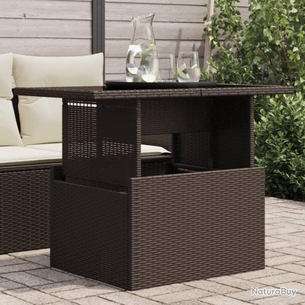 Table de jardin dessus en verre marron 100x55x73 cm poly rotin alsavelo