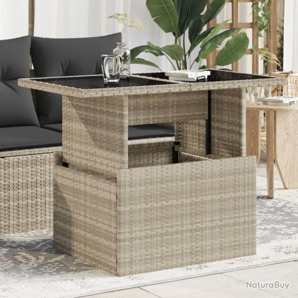 Table de jardin dessus en verre gris clair 100x55x73 cm rotin alsavelo