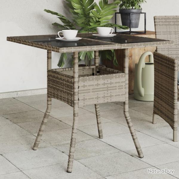 Table de jardin dessus en verre gris 80x80x75 cm rsine tresse alsavelo