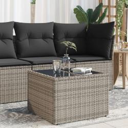 Table de jardin dessus en verre gris 55x55x37 cm résine tressée alsavelo