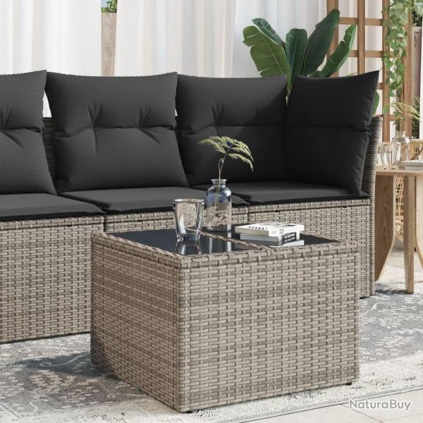 Table de jardin dessus en verre gris 55x55x37 cm rsine tresse alsavelo