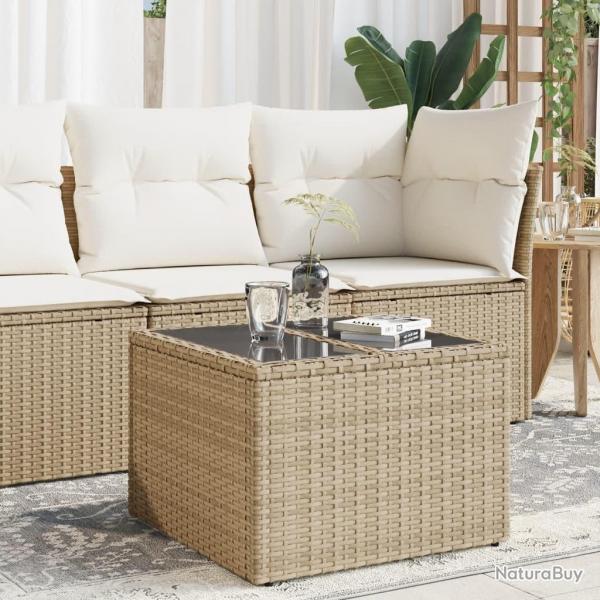 Table de jardin dessus en verre beige 55x55x37cm rsine tresse alsavelo