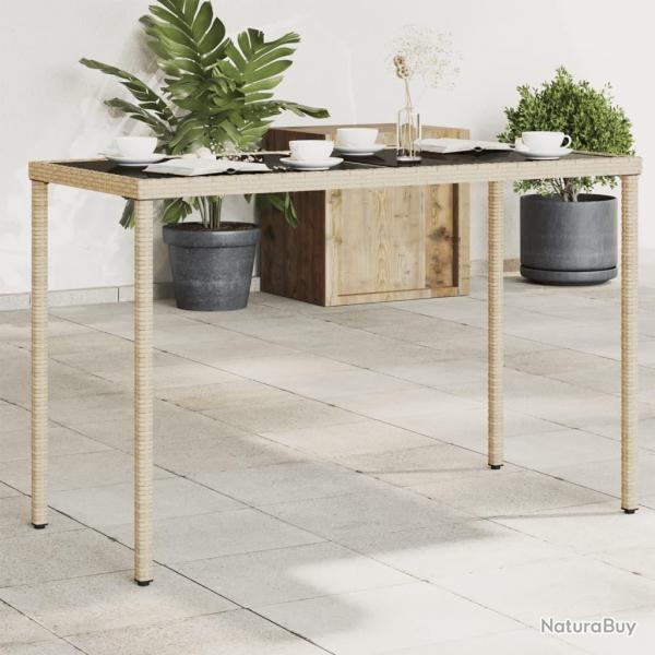 Table de jardin dessus en verre beige 115x54x74 cm poly rotin alsavelo
