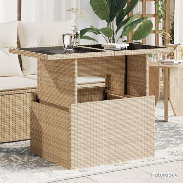 Table de jardin dessus en verre beige 100x55x73 cm poly rotin alsavelo