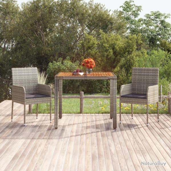 Table de jardin dessus en bois Gris 90x90x75 cm Rsine tresse alsavelo