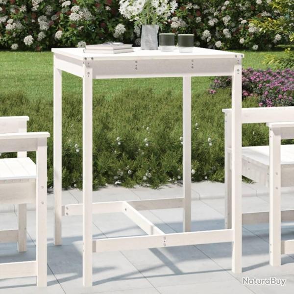 Table de jardin blanc 82,5x82,5x110 cm bois massif de pin alsavelo