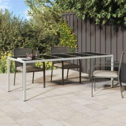 Table de jardin blanc 250x100x75 cm résine tressée verre trempé alsavelo