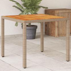 Table de jardin beige 90x90x75 cm résine tressée et bois acacia alsavelo
