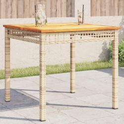 Table de jardin beige 80x80x75 cm résine tressée et bois acacia alsavelo