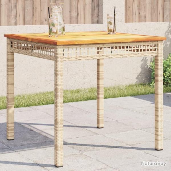Table de jardin beige 80x80x75 cm rsine tresse et bois acacia alsavelo
