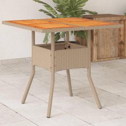 Table de jardin beige 80x80x75 cm résine tressée et bois acacia alsavelo