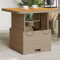Table de jardin beige 80x80x71 cm résine tressée et bois acacia alsavelo