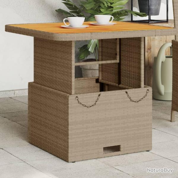 Table de jardin beige 80x80x71 cm rsine tresse et bois acacia alsavelo