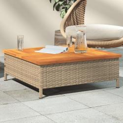 Table de jardin beige 70x70x25 cm résine tressée et bois acacia alsavelo