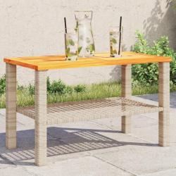 Table de jardin beige 70x38x42 cm résine tressée et bois acacia alsavelo