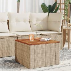 Table de jardin beige 55x55x37 cm résine tressée et bois acacia alsavelo