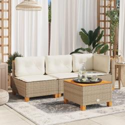 Table de jardin beige 55x55x36 cm résine tressée et bois acacia alsavelo