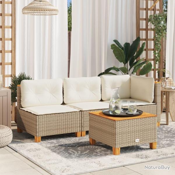 Table de jardin beige 55x55x36 cm rsine tresse et bois acacia alsavelo