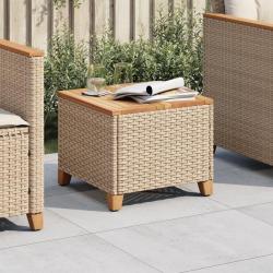 Table de jardin beige 45x45x37 cm résine tressée et bois acacia alsavelo