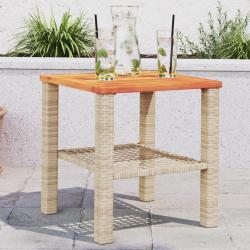Table de jardin beige 40x40x42 cm résine tressée et bois acacia alsavelo