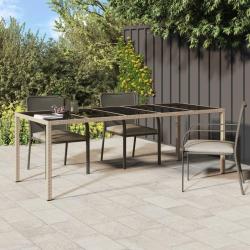 Table de jardin Beige 250x100x75 cm Verre trempé et poly rotin alsavelo