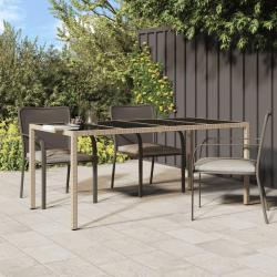 Table de jardin Beige 190x90x75 cm Verre trempé/résine tressée alsavelo