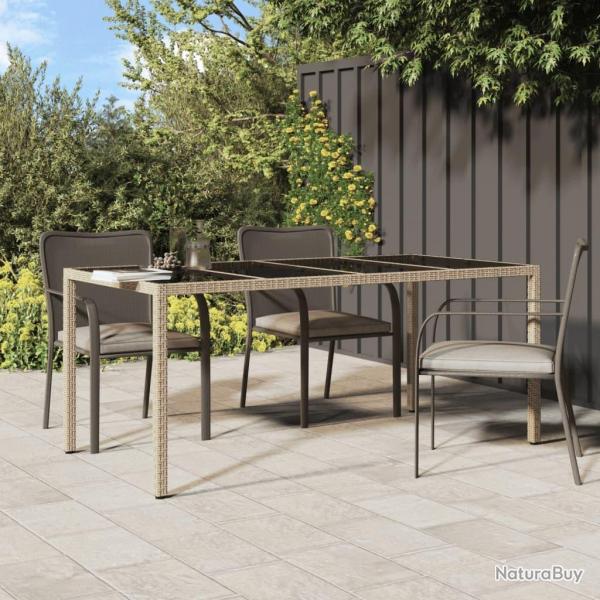 Table de jardin Beige 190x90x75 cm Verre tremp/rsine tresse alsavelo