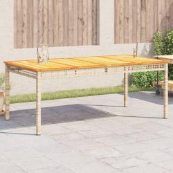 Table de jardin beige 180x90x75 cm résine tressée et acacia alsavelo