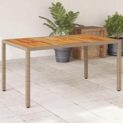 Table de jardin beige 150x90x75 cm résine tressée bois d'acacia alsavelo