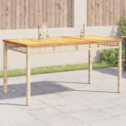 Table de jardin beige 140x80x75 cm résine tressée et acacia alsavelo