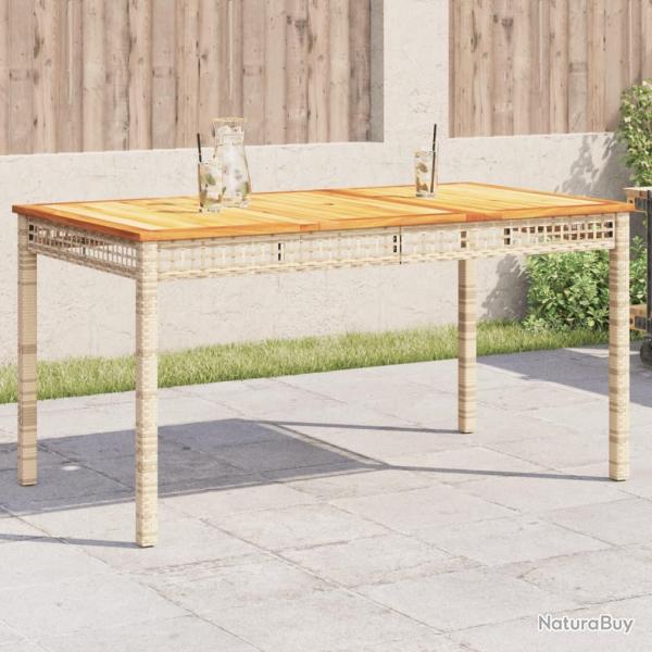 Table de jardin beige 140x80x75 cm rsine tresse et acacia alsavelo