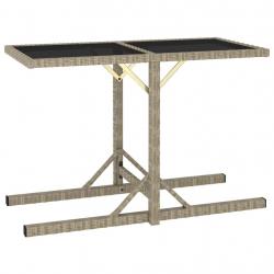 Table de jardin Beige 110x53x72 cm Verre et résine tressée alsavelo
