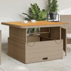 Table de jardin beige 110x110x71 cm résine tressée bois acacia alsavelo