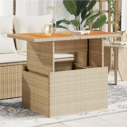 Table de jardin beige 100x55x73cm résine tressée et bois acacia alsavelo