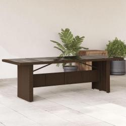 Table de jardin avec dessus en verre marron résine tressée alsavelo