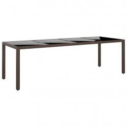 Table de jardin avec dessus en verre marron résine tressée alsavelo