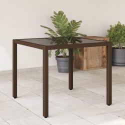 Table de jardin avec dessus en verre marron résine tressée alsavelo