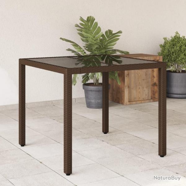 Table de jardin avec dessus en verre marron rsine tresse alsavelo