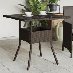 Table de jardin avec dessus en verre marron résine tressée alsavelo