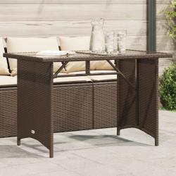 Table de jardin avec dessus en verre marron 110x68x70 cm rotin alsavelo