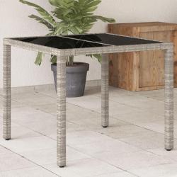 Table de jardin avec dessus en verre gris clair résine tressée alsavelo