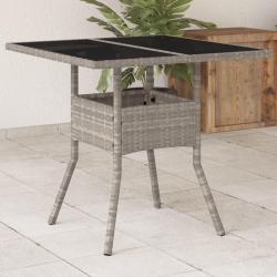 Table de jardin avec dessus en verre gris clair résine tressée alsavelo