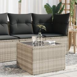 Table de jardin avec dessus en verre gris clair résine tressée alsavelo