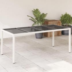 Table de jardin avec dessus en verre blanc résine tressée alsavelo
