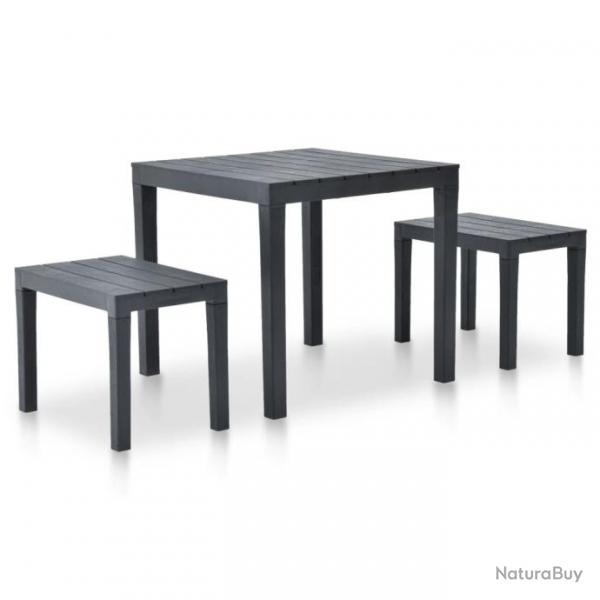 Table de jardin avec 2 bancs Plastique Anthracite alsavelo