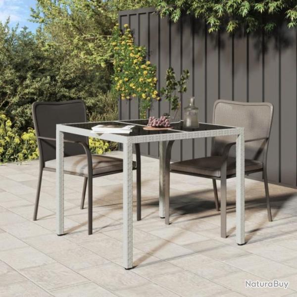 Table de jardin 90x90x75cm Verre tremp et rsine tresse Blanc alsavelo